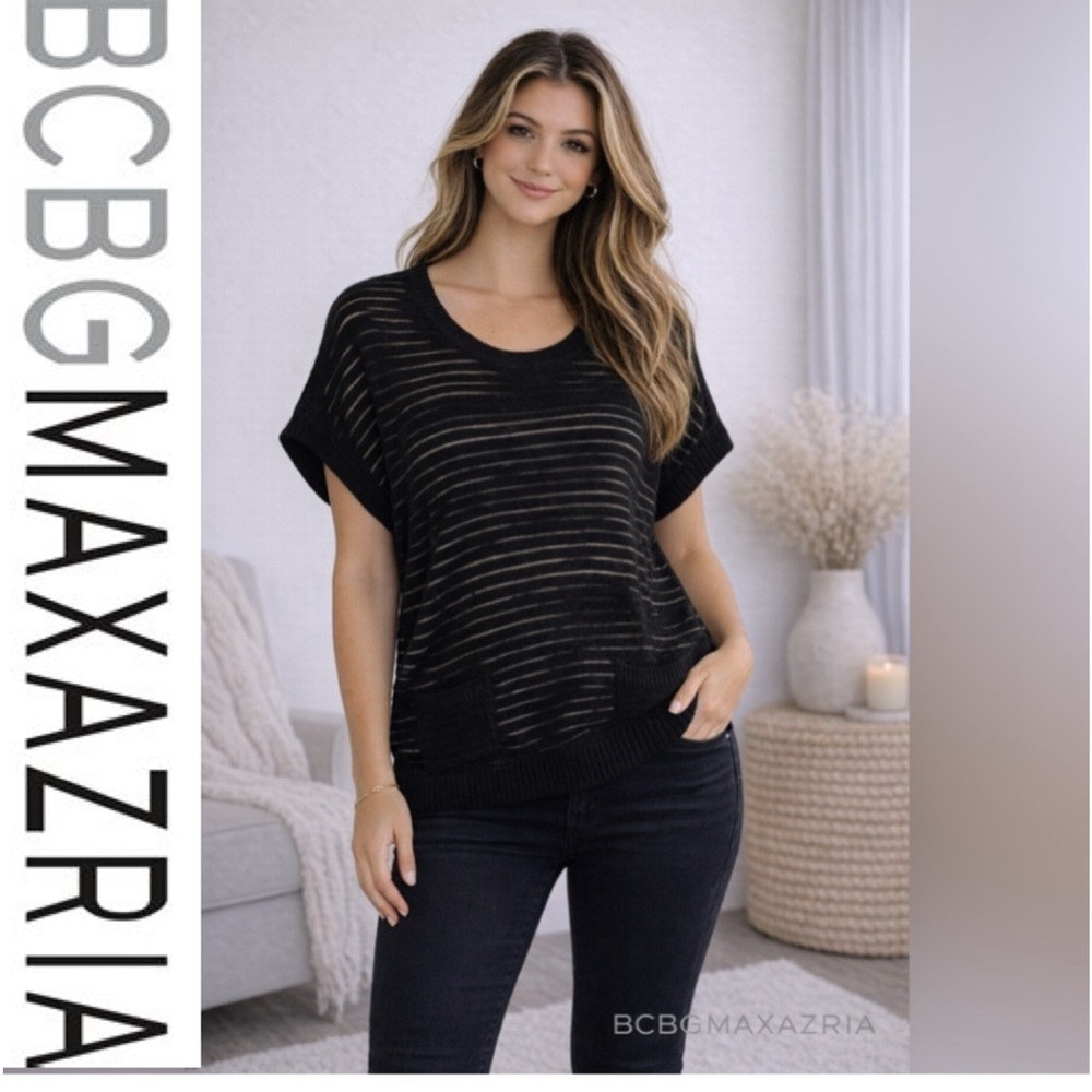 over sized see-through sweater with front pockets BCBGMAXAZRIA